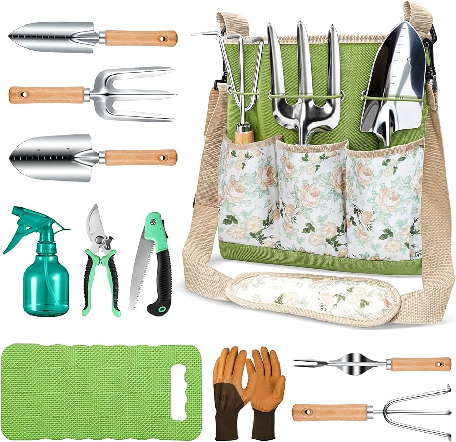 All-in-One Garden Tool Set, 11-Piece Heavy Duty Gardening Tools with Ergonomic Canvas Shoulder Cr... | Amazon (US)
