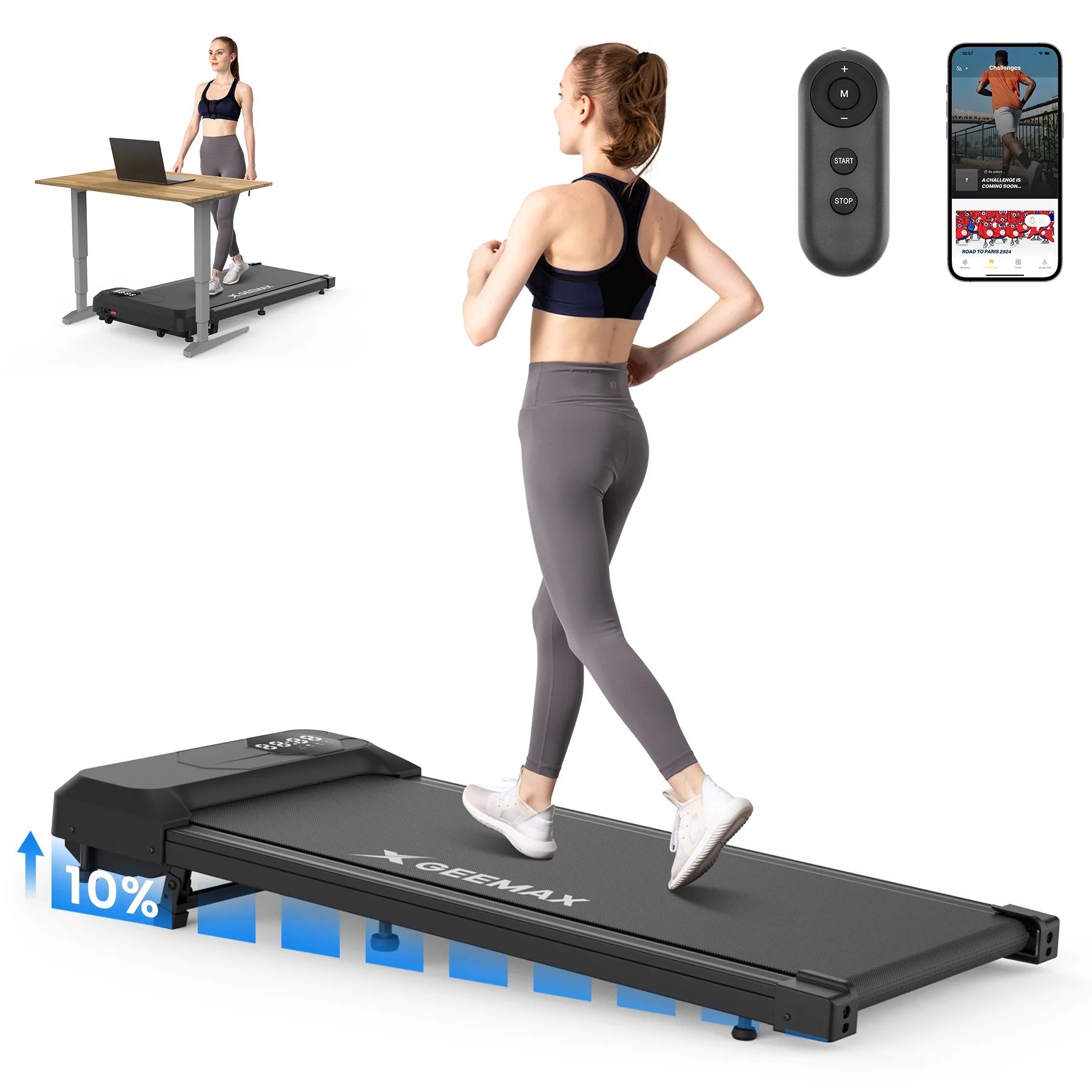 X GEEMAX Walking Pad with 10% Incline, Under Desk Treadmill with Smart Fitness APP, 2.5HP Portabl... | Walmart (US)