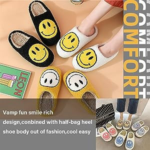 Smiley Face Slippers,Retro Soft Plush Lightweight House Slippers Slip-on Cozy Indoor Outdoor Slip... | Amazon (US)