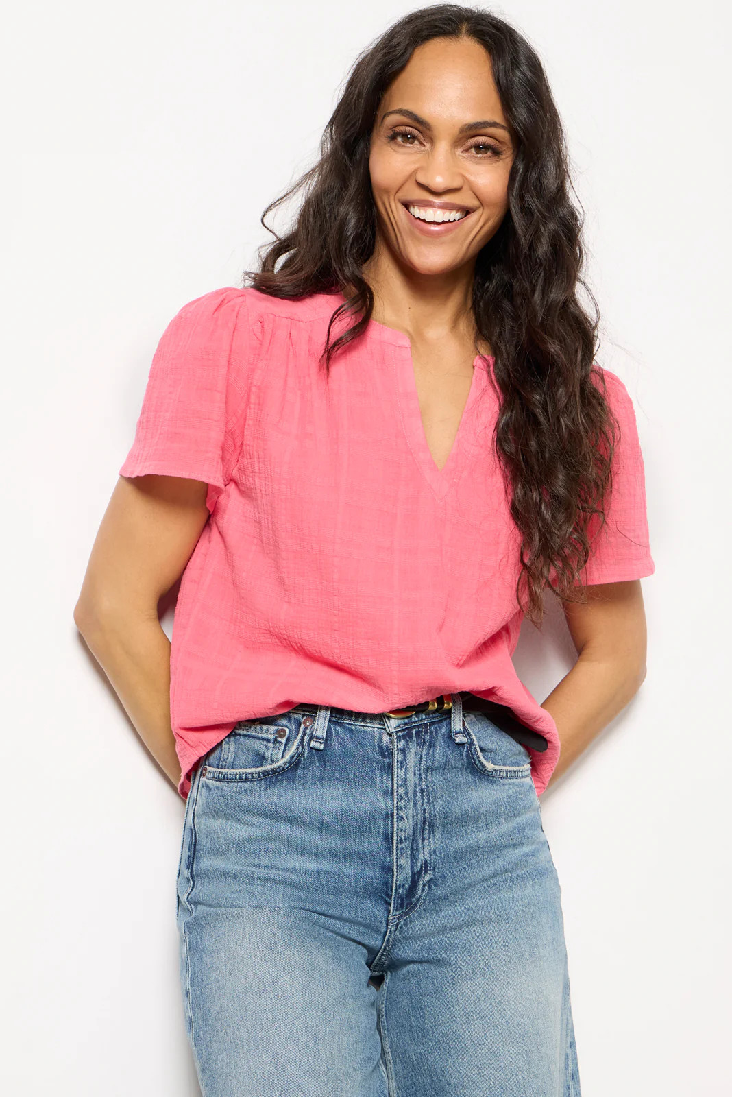 Shelby Textured Split Neck Top | Evereve