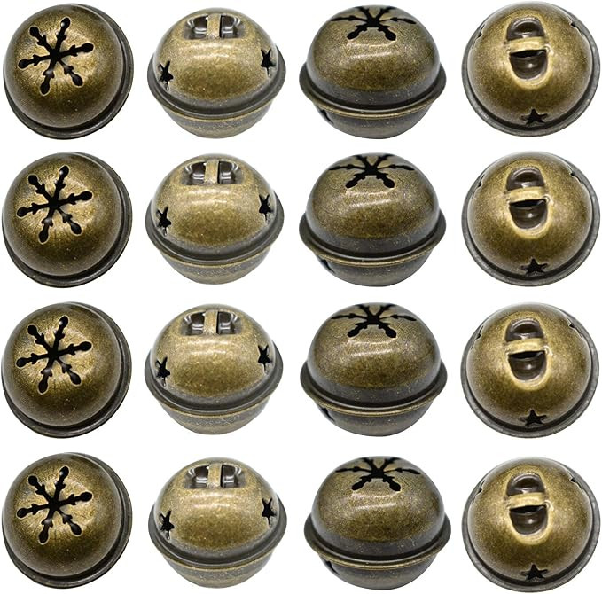Maydahui 60PCS Bronze Jingle Bells 1.34 Inches Star with Snowflakes Design Small Elliptical Antiq... | Amazon (US)