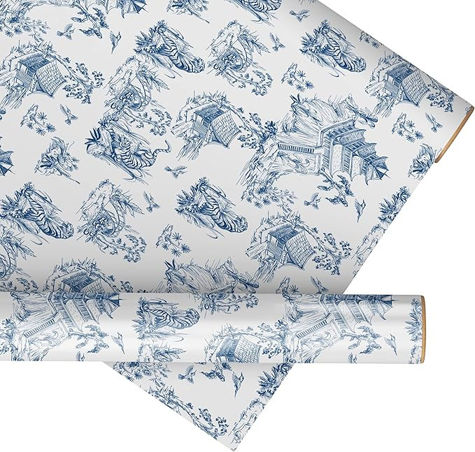 PatelNver Wrapping Paper Blue French Toile Jungle Themed Gift Wrapping Paper Roll Continuous 30in... | Amazon (US)