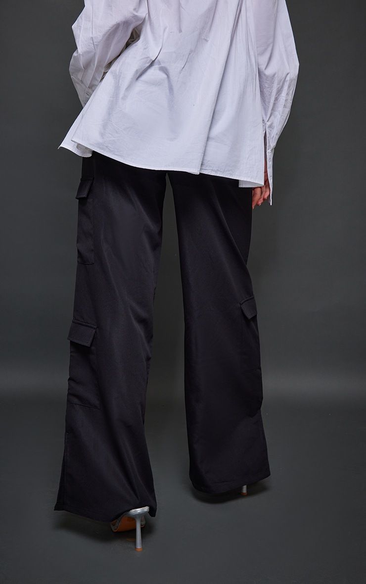 Black Woven Split Hem Tailored Cargo Pants | PrettyLittleThing US