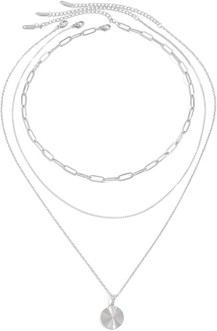 Layered Gold Necklace for Women 18K Gold Plated Stainless Steel Necklaces Stack Dainty Paperclip ... | Amazon (US)