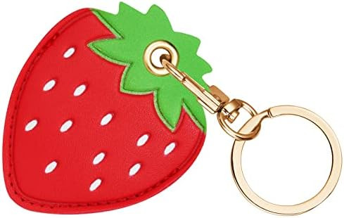 Leather Keychain Holder Case Compatible with Apple AirTag, Cute Protective Air Tag Cover With Keychain Ring, Anti-Scratch Finder GPS Tracker Case for Wallet Keys(Another pineapple) | Amazon (US)