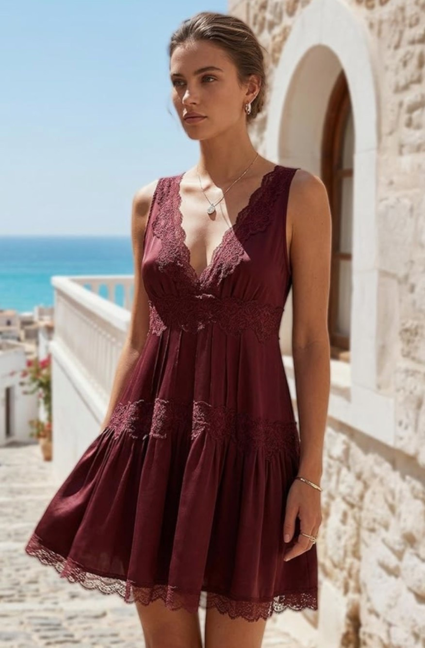 Find in my European Charm Collection. 🥖🍨 The summer dress with soft European charm that looks exactly like Free People. Lace detail, flowy babydoll shape, V-neck slip fit, and boho ruffle hem make it perfect for vacation outfits, coastal dinners, cobblestone walks, brunch, or wearing as a pretty swim cover-up. 

Add to cart before this dupe sells out. ☕️🦢

#LTKSeasonal #LTKMidsize #LTKU