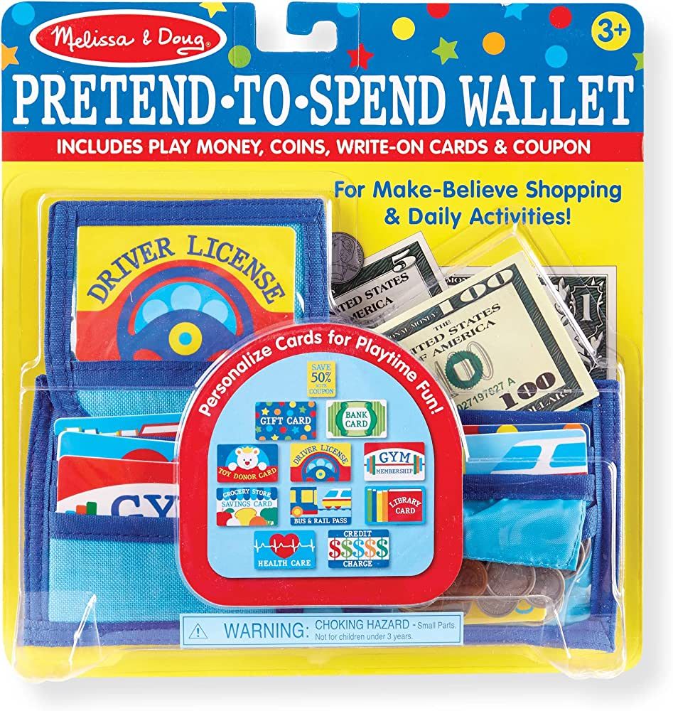Melissa & Doug Pretend-to-Spend Toy Wallet With Play Money and Cards (45 pcs) , Blue - Pretend Pl... | Amazon (US)