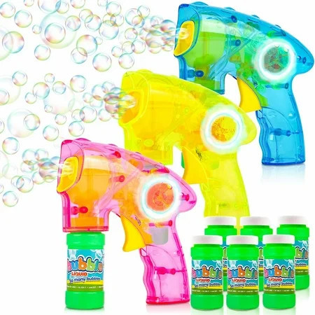 ArtCreativity Friction Powered Light Up Bubble Blaster Gun Set of 3 No Batteries Needed Includes LED Bubbles Guns and 6 Bottles Fluid, Outdoor, Indoor Fun Gift Idea, Summer Party Favors | Walmart (US)