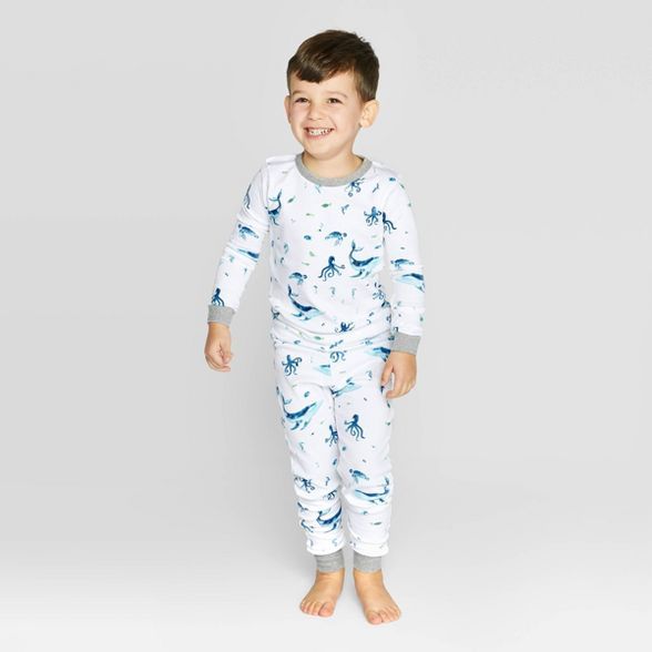 Burt's Bees Baby® Toddler Boys' Whales Organic Cotton Pajama Set - Gray | Target