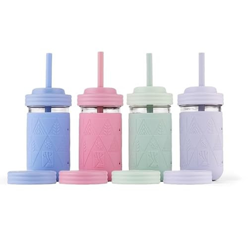 Elk and Friends Kids & Toddler Drinking Cups | Original Glass Mason Jar 12 oz with Silicone Sleeves + Straws | Smoothie Drinks | Spill Proof | Amazon (US)