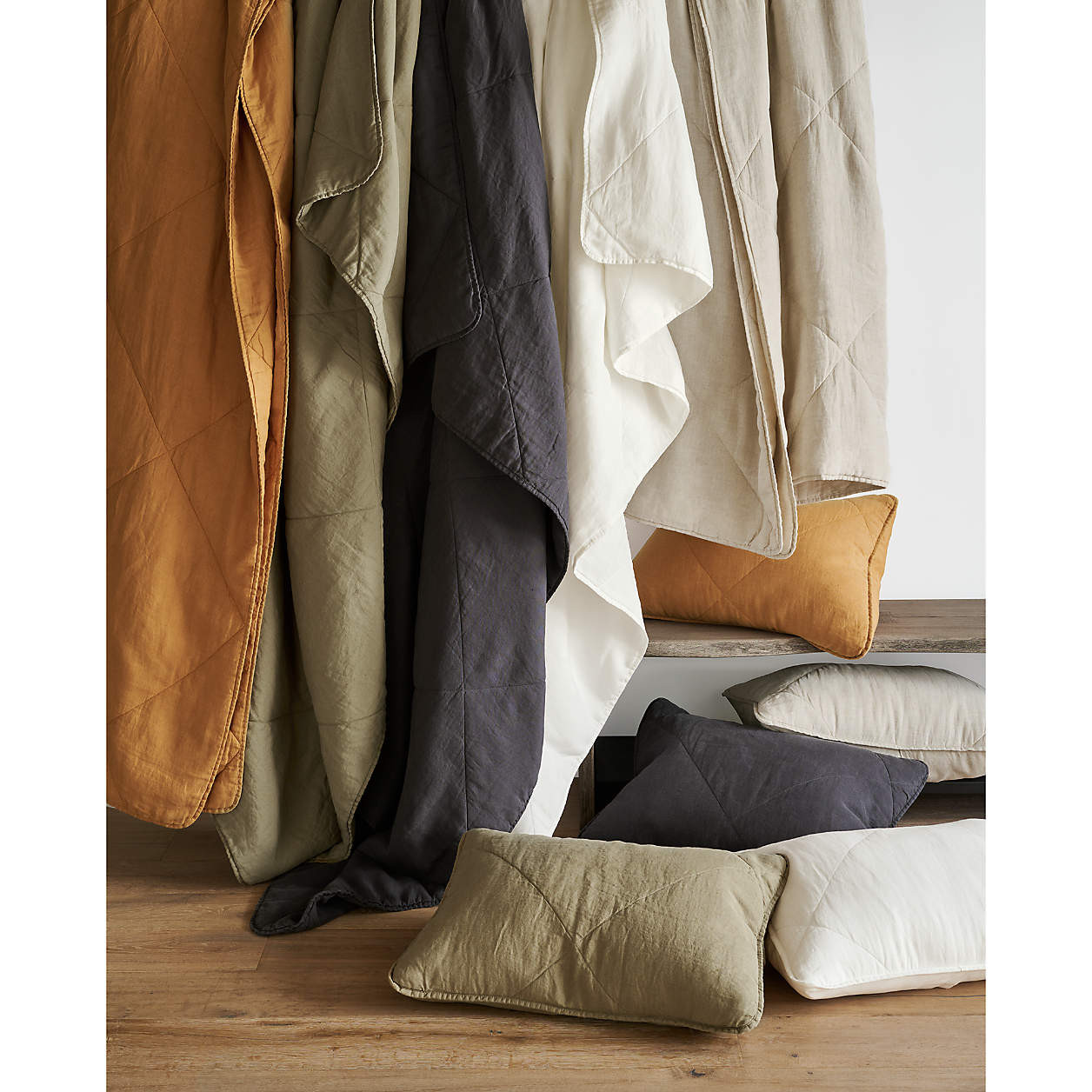 European Flax -Certified Linen Sultry Navy Quilts and Shams | Crate & Barrel | Crate & Barrel