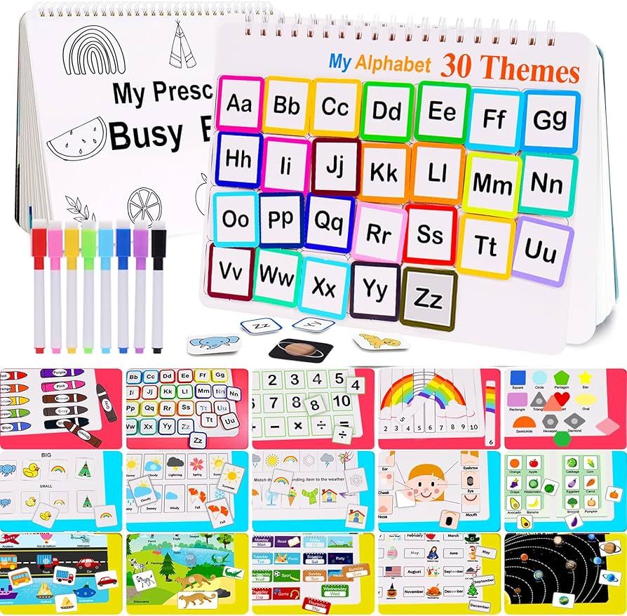 Busy Book for Kids, Montessori Preschool Learning Activities,30 Themes Book with 8 Marker, Workbo... | Amazon (US)