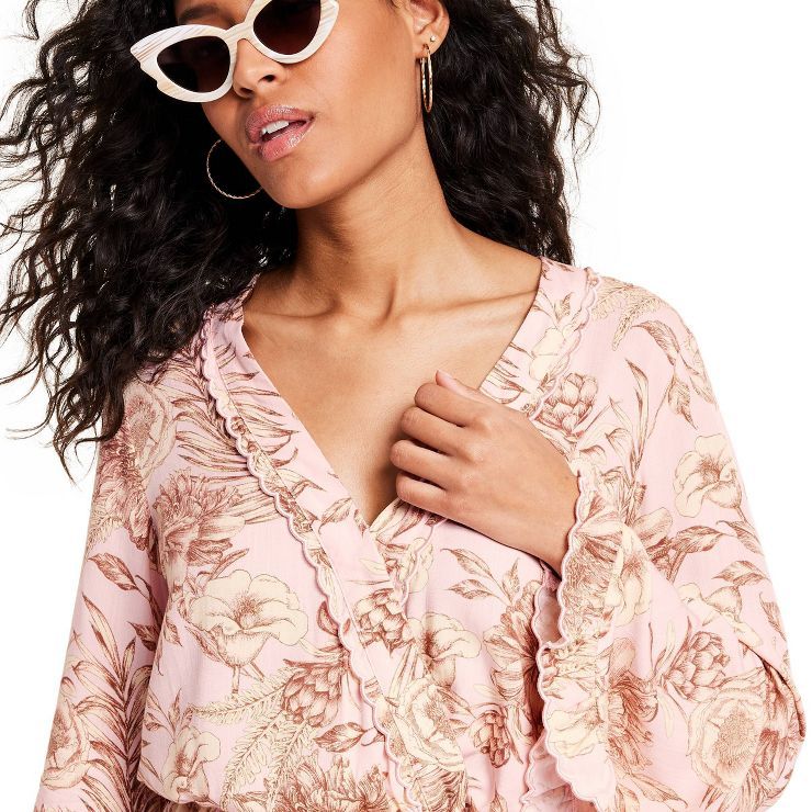 Women's Romantic Floral Print Flare Sleeve Romper - Agua Bendita x Target Blush | Target