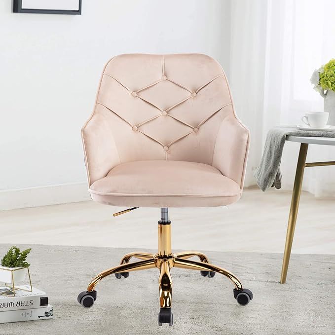 SSLine Velvet Office Chair,Modern Home Office Chairs Desk Chairs with Gold Metal Legs,Adjustable ... | Amazon (US)