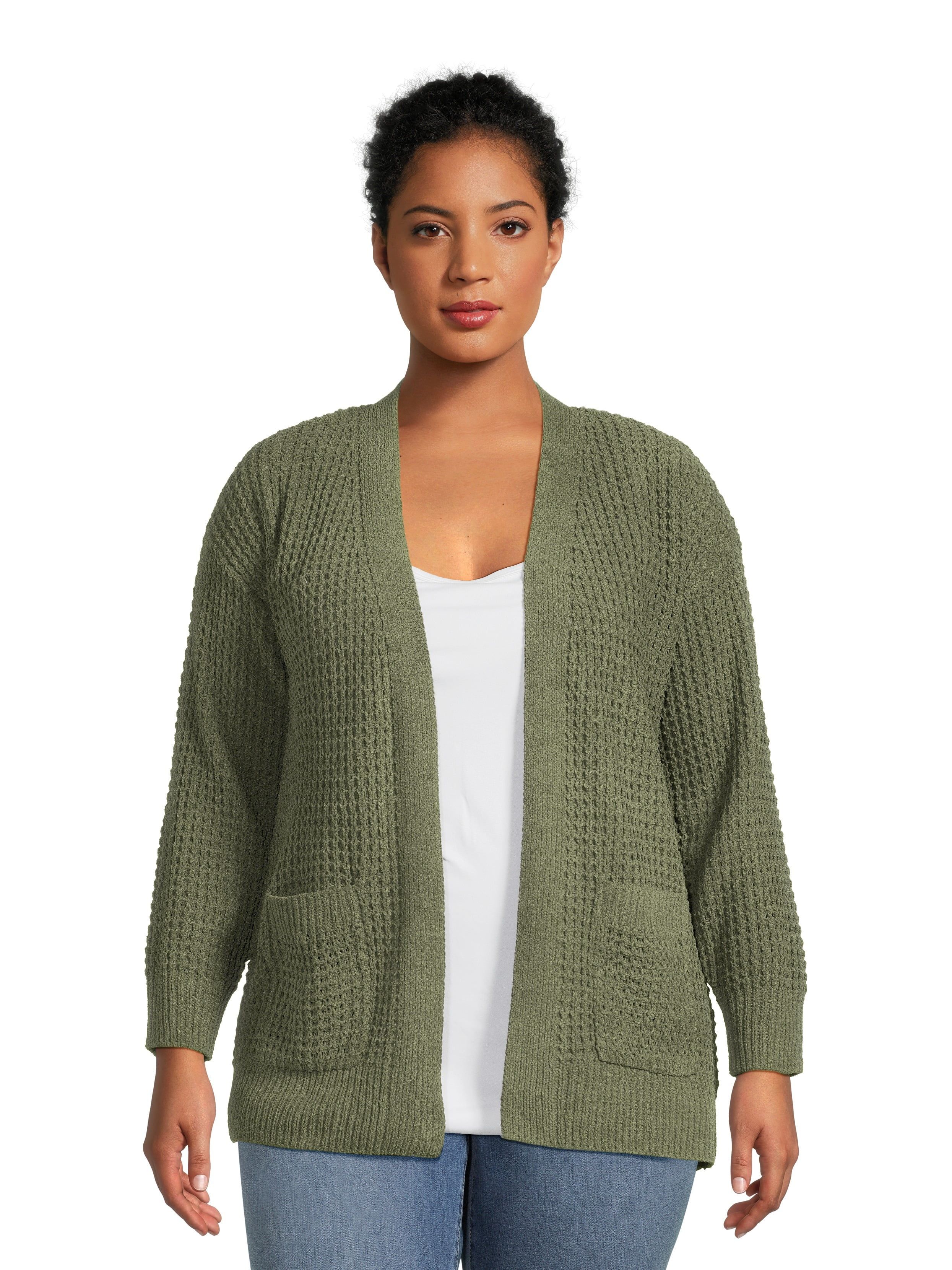 Time and Tru Women's Chenille Cardigan Sweater, Midweight, Sizes XS-XXXL - Walmart.com | Walmart (US)