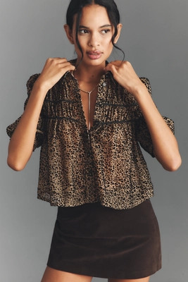 The Leandra Velvet Shirred Yoke Blouse by Maeve | Anthropologie (US)
