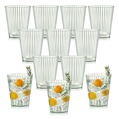 12 PCS Plastic Ribbed Drinking Glasses Green 10oz Unbreakable Vintage Ripple Stemless Wine Glasses Cocktail Tumbler Glass Cups Disposable Retro Glasses Drinkware for Christmas Wedding Birthday Party | Amazon (US)