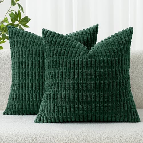 MIULEE Pack of 2 Christmas Dark Green Corduroy Decorative Pillow Covers 18x18 Inch Soft Boho Stri... | Amazon (US)