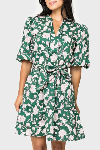 Bubble Sleeve Open Placket Belted Dress | Gibson