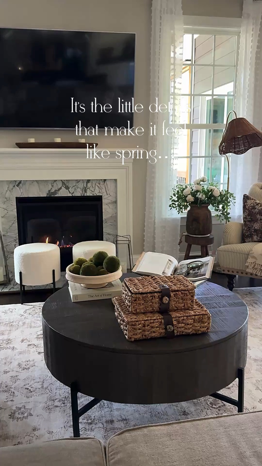 Spring Details!! My round coffee table refresh🥰

Acrylic book stand, coffee table books, round coffee table, woven storage boxes, pedestal bowl, moss balls, vintage area rug, upholstered side chair, floral throw blanket, floral throw pillow, floor lamp with rattan shade, wood vase, cabbage roses, greenery with little white flowers, magnifying glasses, wood tray, pineapple snuffer, dipped leg stool, white boucle ottoman

#LTKHome #LTKSeasonal #LTKstorytime
