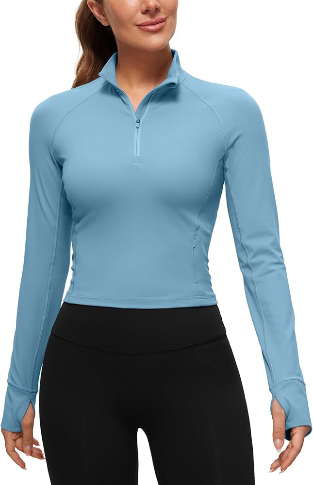 CRZ YOGA Women's Butterluxe Long Sleeve Workout Shirts Half Quarter Zip Sweatshirt Athletic Crop ... | Amazon (US)