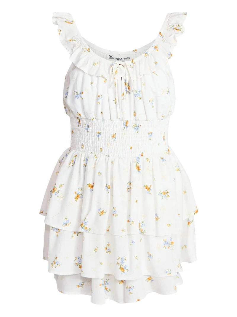 No Boundaries Ruffle Smocked Waist Romper, Women’s XXS-XXL | Walmart (US)