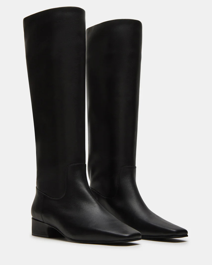 GWYNETH Black Leather Square Toe Boot | Women's Boots | Steve Madden (US)