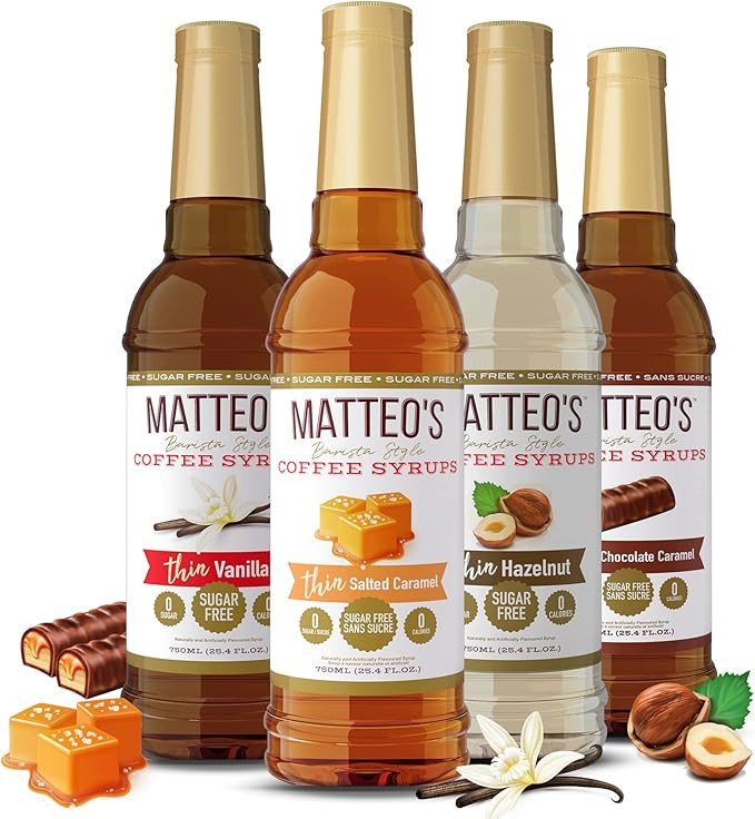 Matteo's Barista Style Sugar Free Coffee Syrup - 4 Flavor Variety Pack, No Calorie, Keto Friendly... | Amazon (CA)