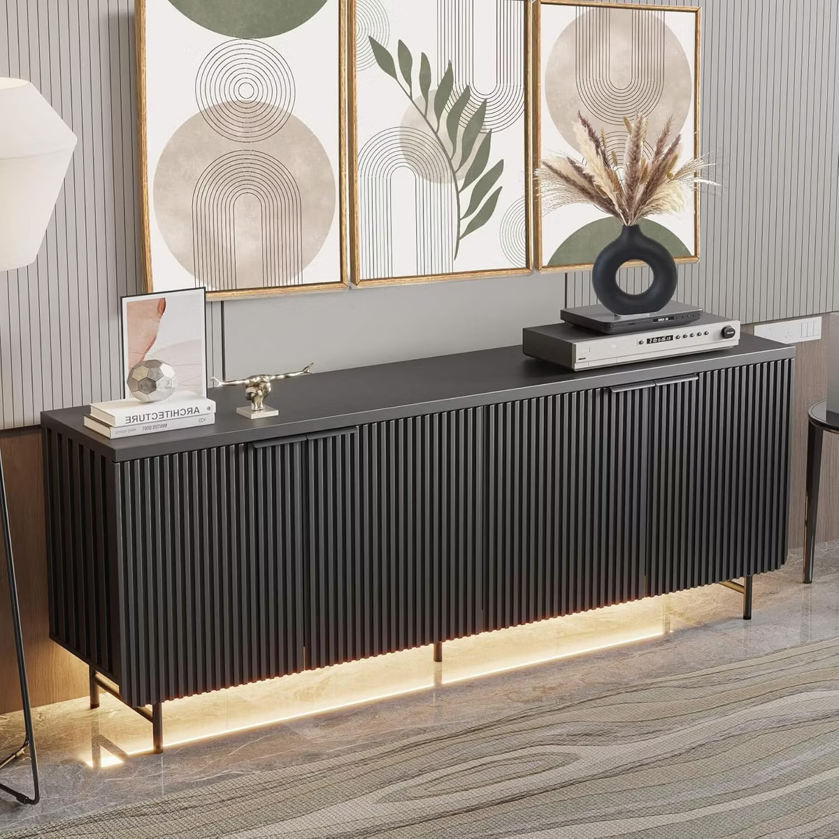 SAINTCY 68" Mid-Century Modern Fluted Sideboard Cabinet with 4 Doors, LED Lights, Adjustable Shel... | Target