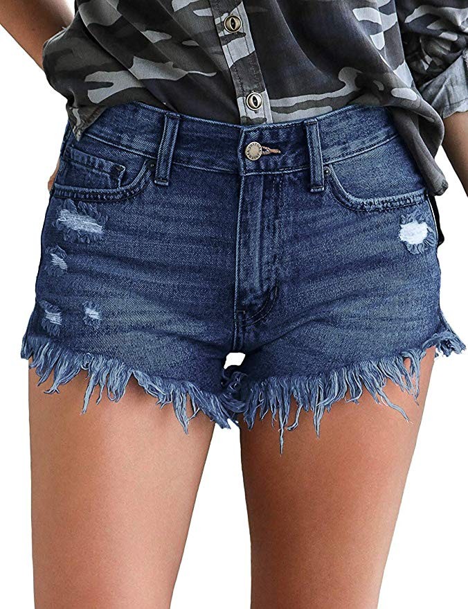 luvamia Women's Mid Rise Shorts Frayed Raw Hem Ripped Denim Jean Shorts | Amazon (US)