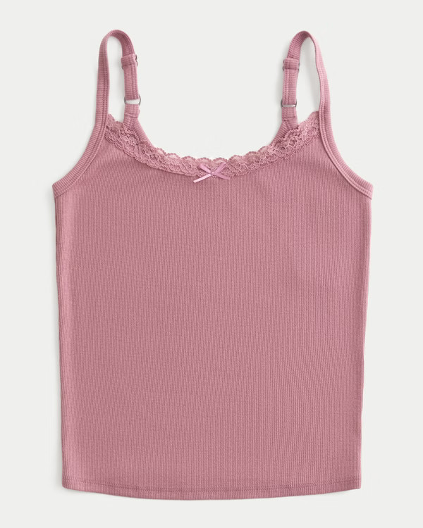 Cotton Blend Lace-Trim Cami | Hollister (US)