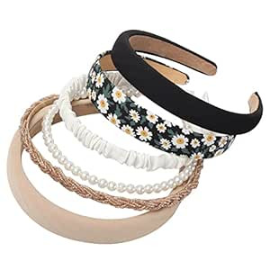 6PK Different Designs Headbands for Women,Non Slip Flower Headband,Cute Pearl Headbands for Girls... | Amazon (US)