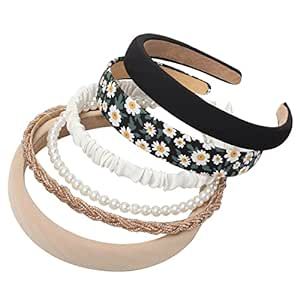 6PK Different Designs Headbands for Women,Non Slip Flower Headband,Cute Pearl Headbands for Girls... | Amazon (US)