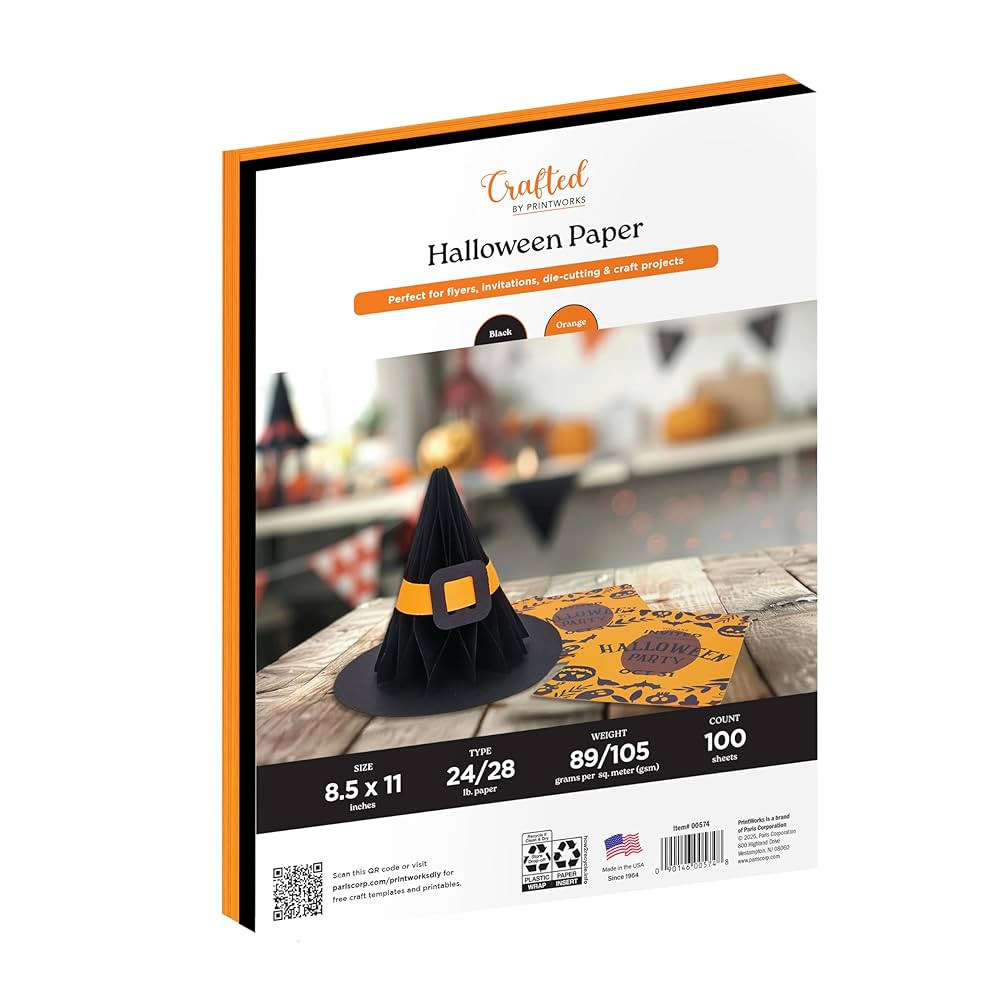 Crafted by PrintWorks Halloween Paper 8.5" x 11" - 100 Sheets - Black and Orange Paper - Ideal fo... | Amazon (US)