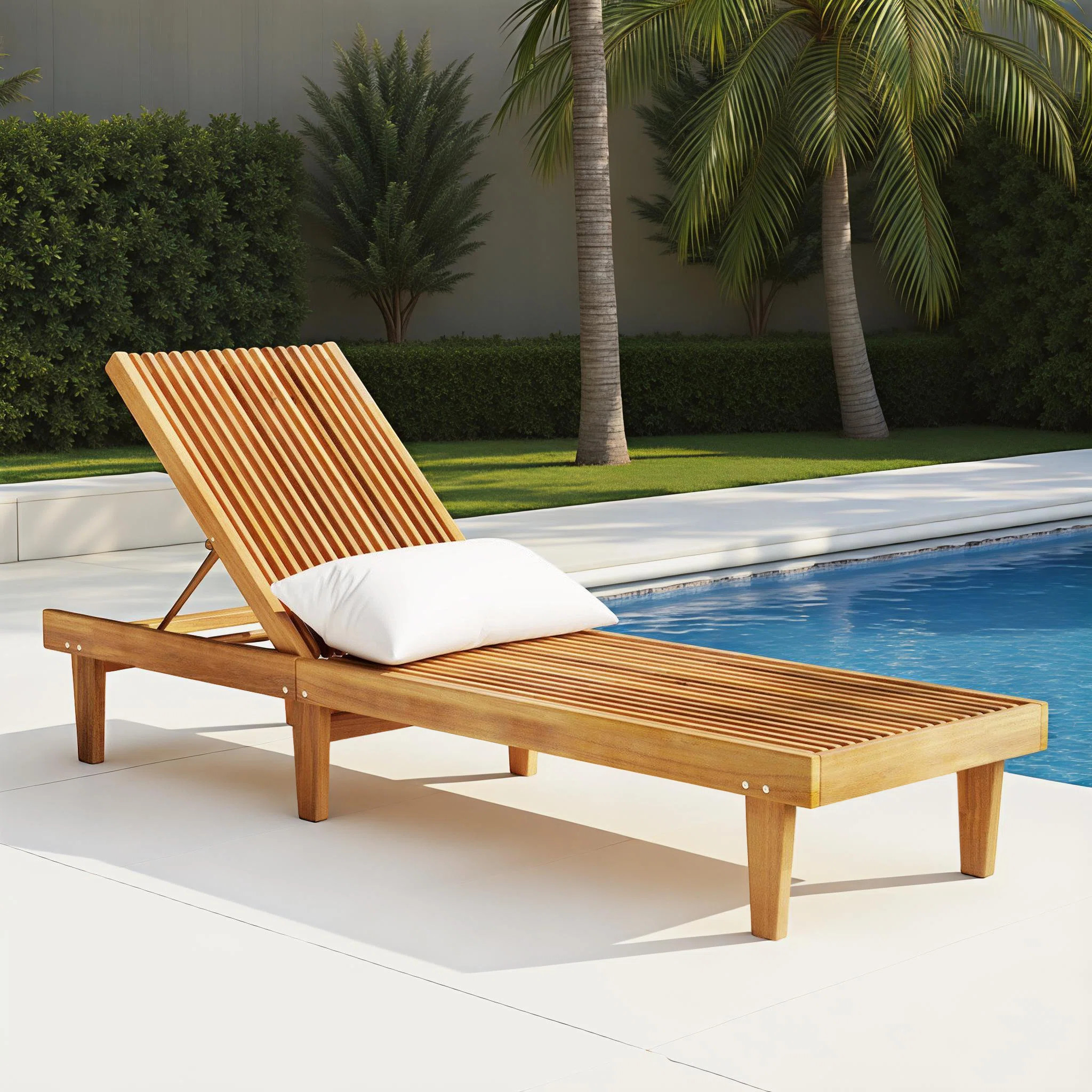 Cadain 78.75" Long Reclining Acacia Single Chaise | Wayfair North America