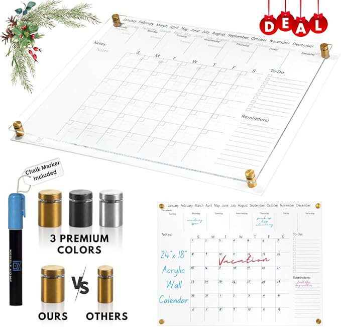 Premium Ultra-Clear Acrylic Wall Calendar Dry Erase | Oversize 24"x18" | Monthly Planner for Offi... | Amazon (US)