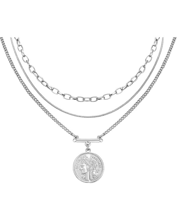 LANE WOODS Gold Layered Necklaces for Women Girls Dainty Layering Coin Lock Eye Snake Pendant Jew... | Amazon (US)