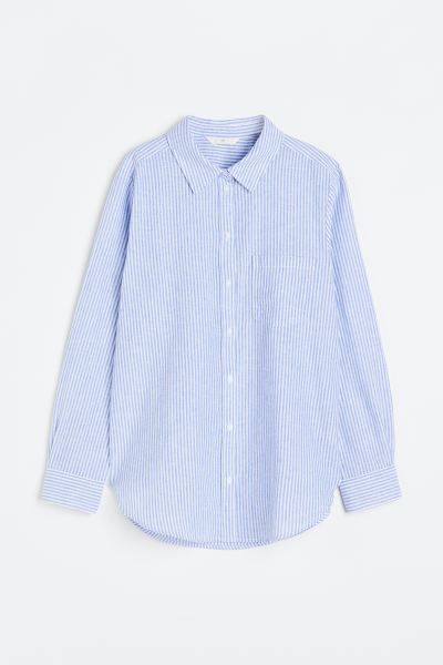 Linen-blend shirt - Blue/Striped - Ladies | H&M GB | H&M (UK, MY, IN, SG, PH, TW, HK)