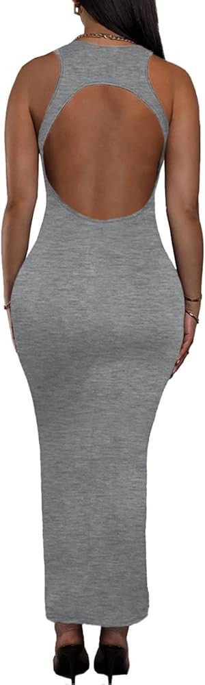 Women's Backless Maxi Bodycon Dress - Summer Open Back Sleeveless Cut Out Club Long Tank Dresses | Amazon (US)