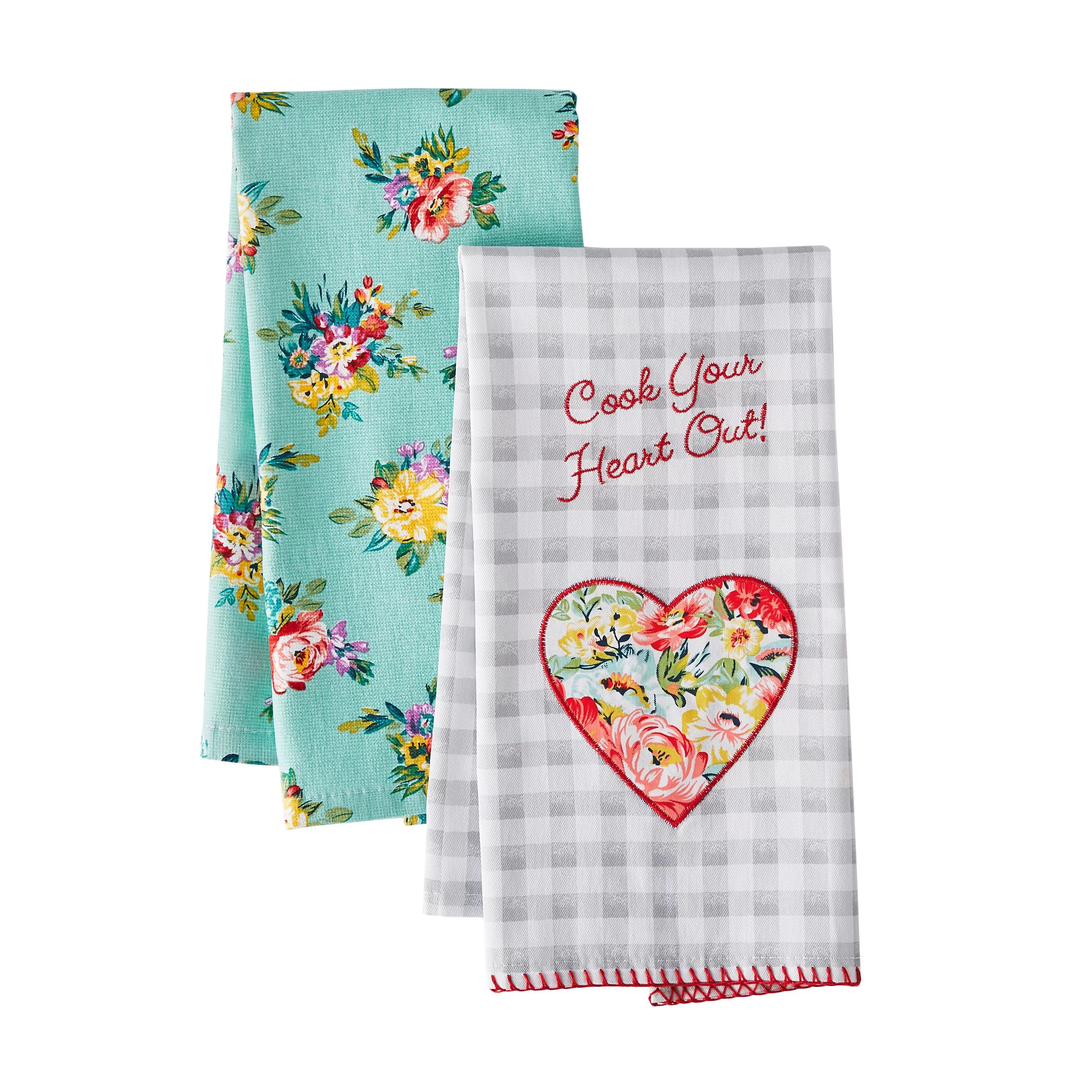 The Pioneer Woman Cook Heart Kitchen Towel Set, Multicolor, 16"W x 28"L, 2 Piece | Walmart (US)