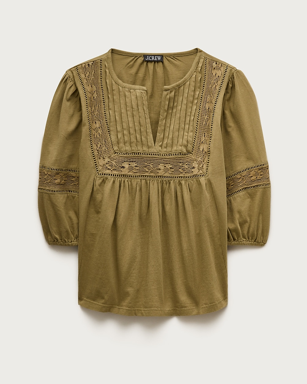 Lace-trim puff-sleeve shirt in broken-in jersey | J. Crew US
