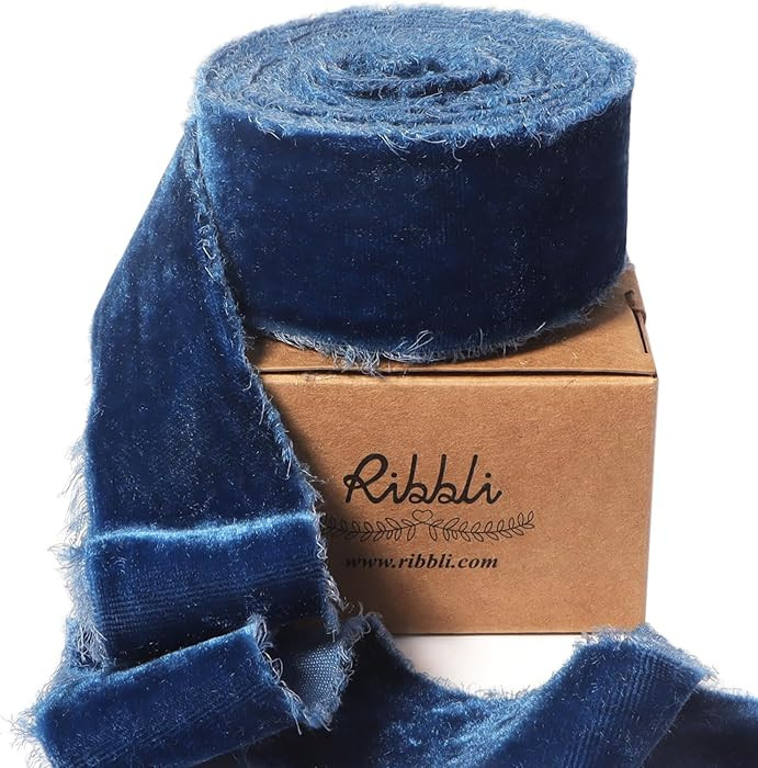 Ribbli Ocean Blue Velvet Ribbon 1.5 Inch Handmade Frayed Vintage Christmas Ribbon for Gift Wrappi... | Amazon (US)