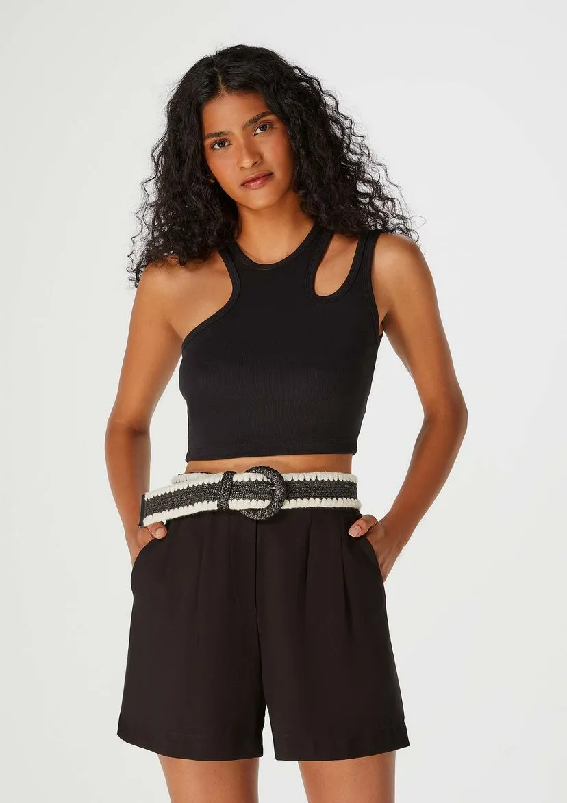 Regata Cropped Feminina Decote Assimétrico Em Ribana - Hering Store | Hering (BR)