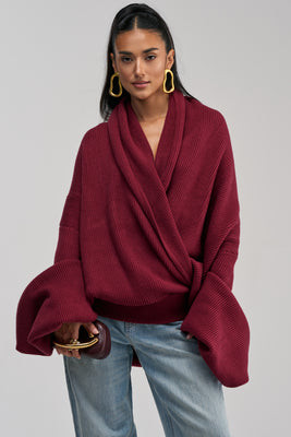 AKIRA Crazy For You Cross Front Sweater | Burgundy | Size Large/XL | AKIRA