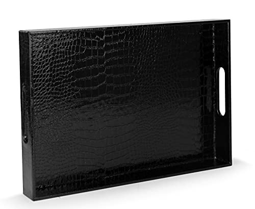 Home Redefined 18”x12” Rectangle Alligator Faux Leather Decorative Serving Tray with Handles, Black | Amazon (US)