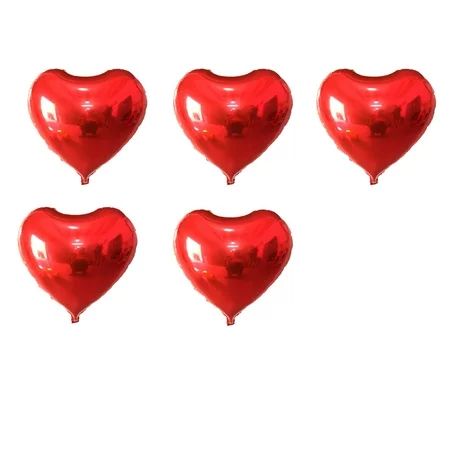 Unique Bargains Foil Heart Shape Balloon Birthday Wedding Decor Red 5 Inches 5 Pcs | Walmart (US)