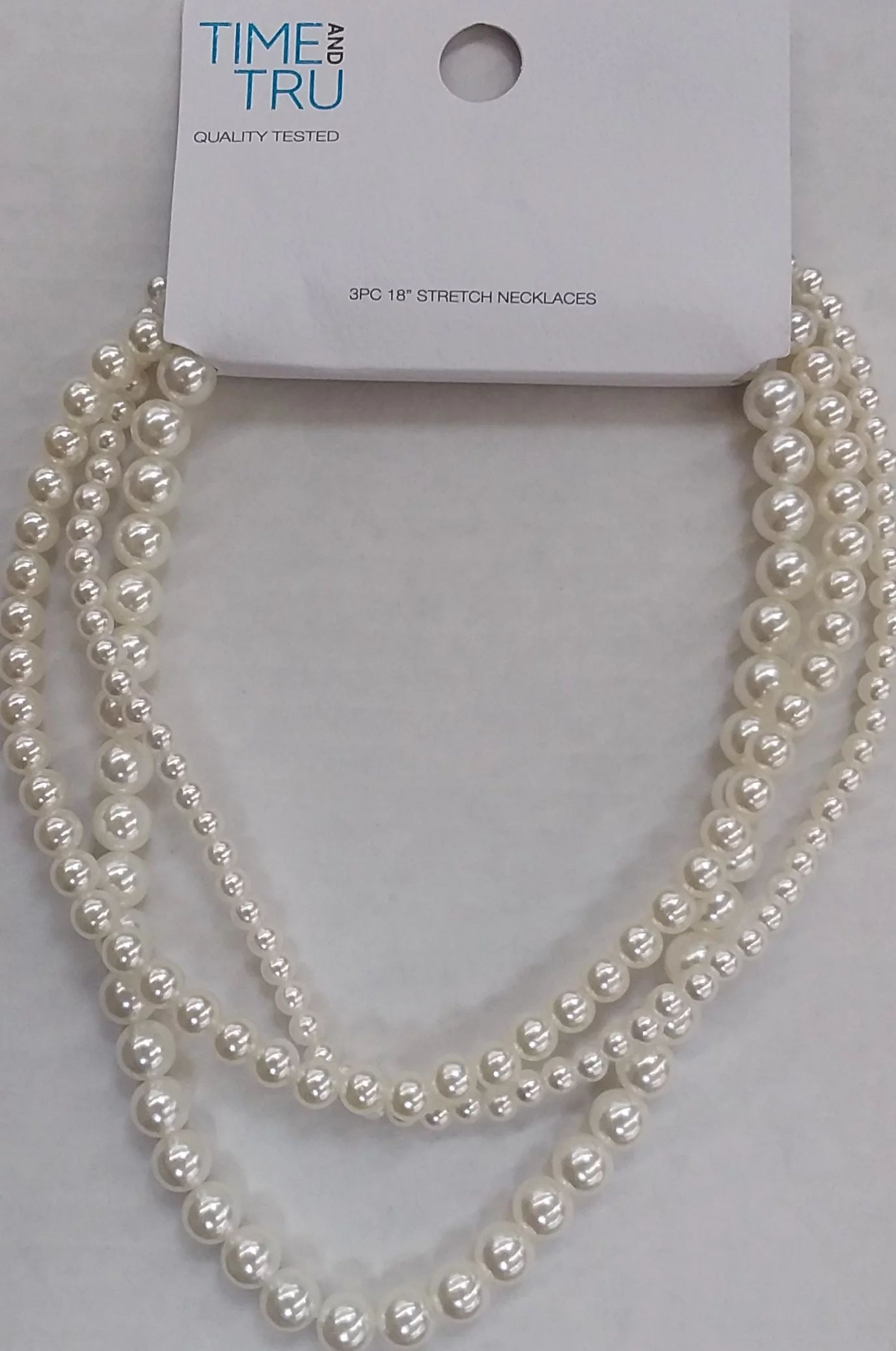 Time and Tru 3 Piece White Strands Pearl Stretch Necklace Set | Walmart (US)