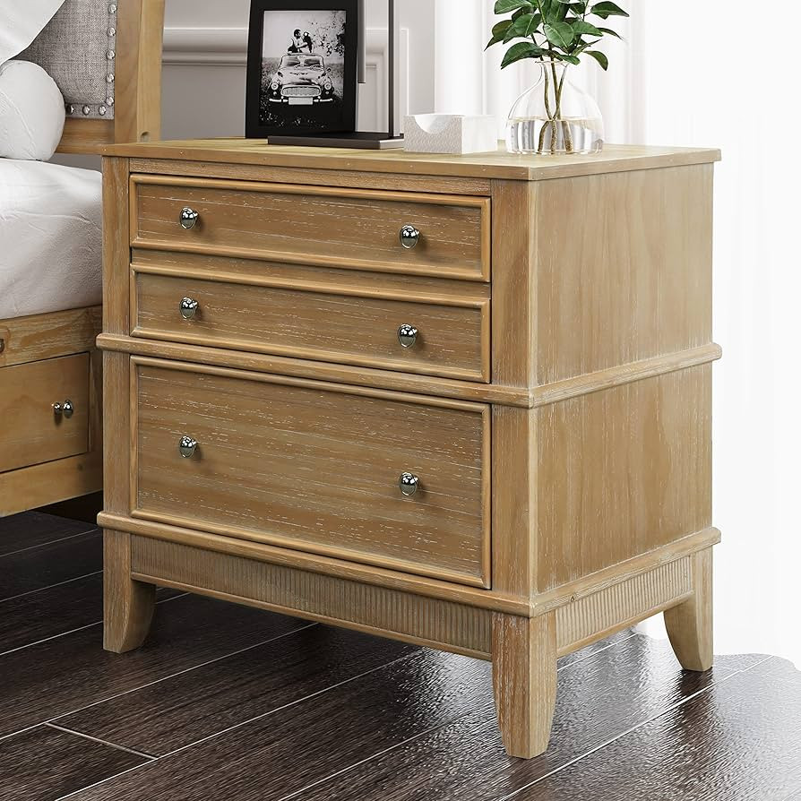 CKLMMC Rustic 3-Drawer Nightstand, Solid Wood End Table Stand Storage Cabinet for Bedroom/Living ... | Amazon (US)