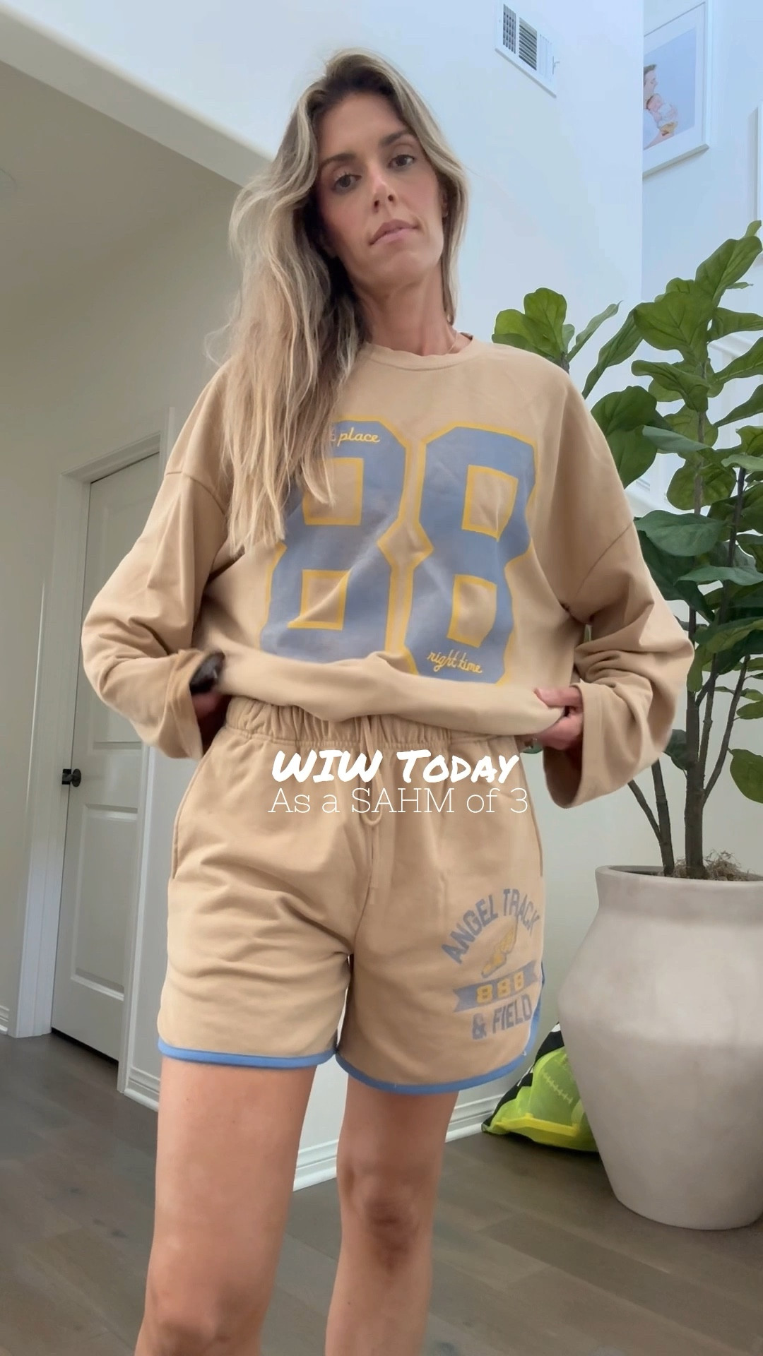 What I wore today as a SAHM of 3 💙
I recently got this Mayfair Group set and love it! It has graphics on the front, back and sleeve and is so comfy 👏 It has an oversized fit with drawstrings on the top and shorts. I’m wearing M/L in the top and bottom. I would have done the S/M if they had my size at the time, but this size still works for me as well. I found it on sale a couple of places and in blue too, so pretty! 

The Mayfair Group, sweat set, comfy everyday outfit, school drop off outfit, mom outfit, mom style, loungewear, running errands outfit

#LTKFindsUnder100 #LTKSaleAlert #LTKStyleTip