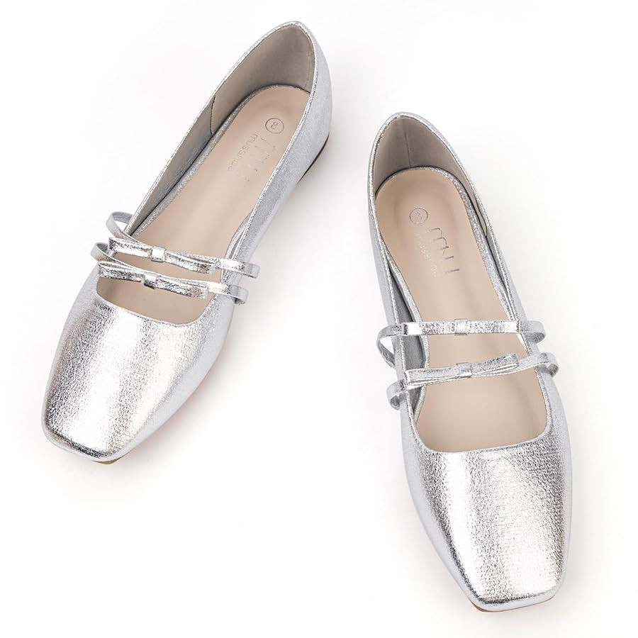 MUSSHOE Womens Ballet Mary Jane Flats Shoes Adjustable Strap Comfortable Square Closed Toe Versat... | Amazon (US)